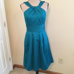 David’s Bridal Cotton Y-Neck Pleated Formal Dress